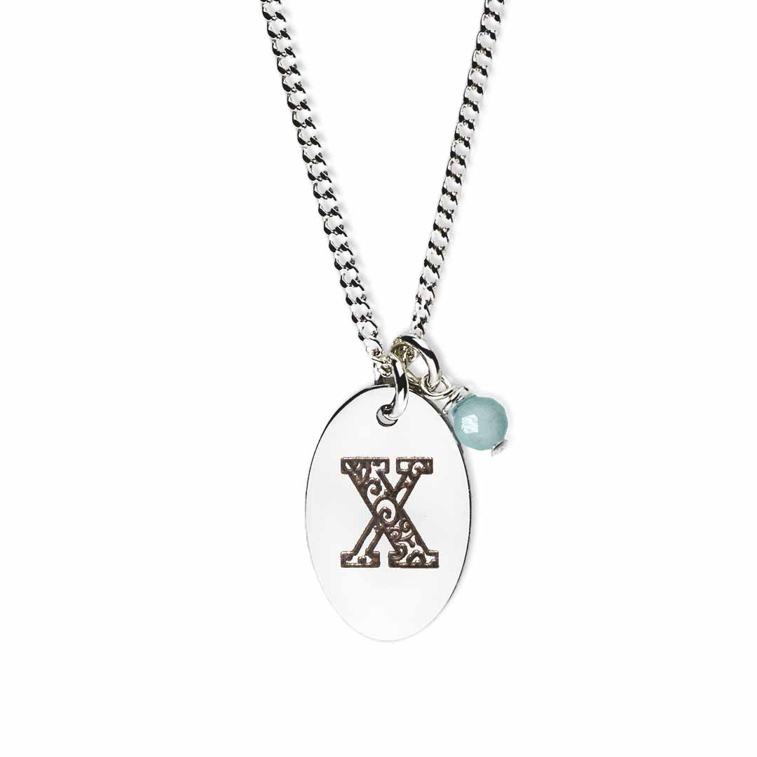 Initial-necklace-x-silver aquamarine