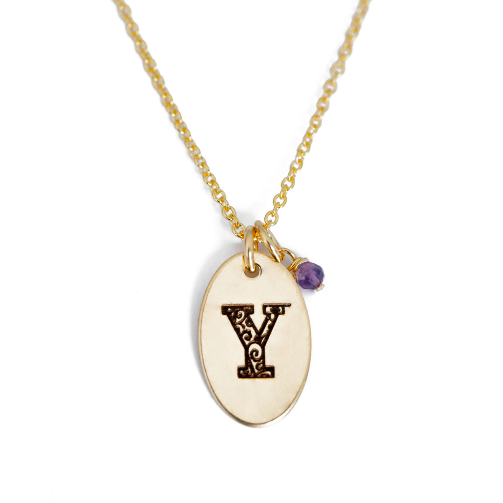 Y - Birthstone Love Letters Necklace Gold and Amethyst