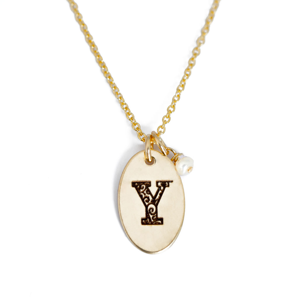 Y - Birthstone Love Letters Necklace Gold and Pearl