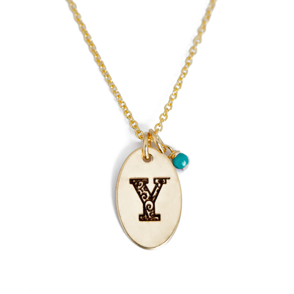 Y - Birthstone Love Letters Necklace Gold and Turquoise