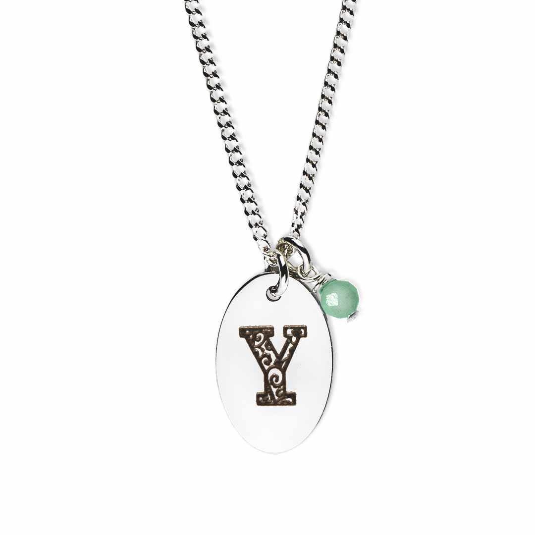 Initial-necklace-y-silver emerald