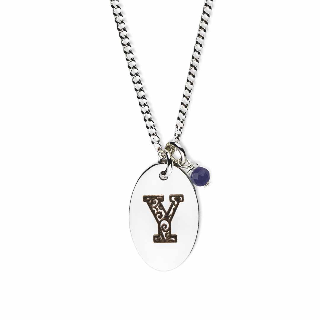 Initial-necklace-y-silver sapphire