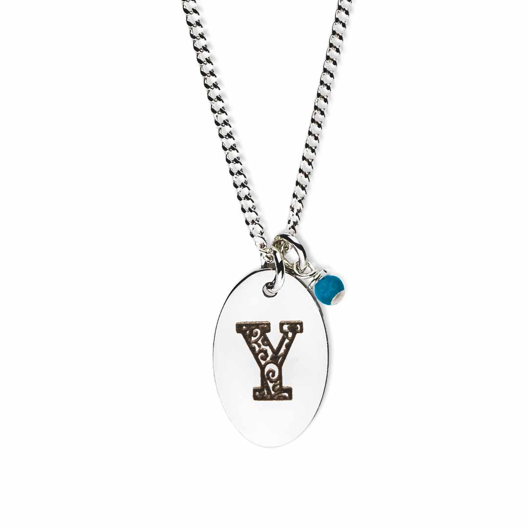 Initial-necklace-y-silver turquoise