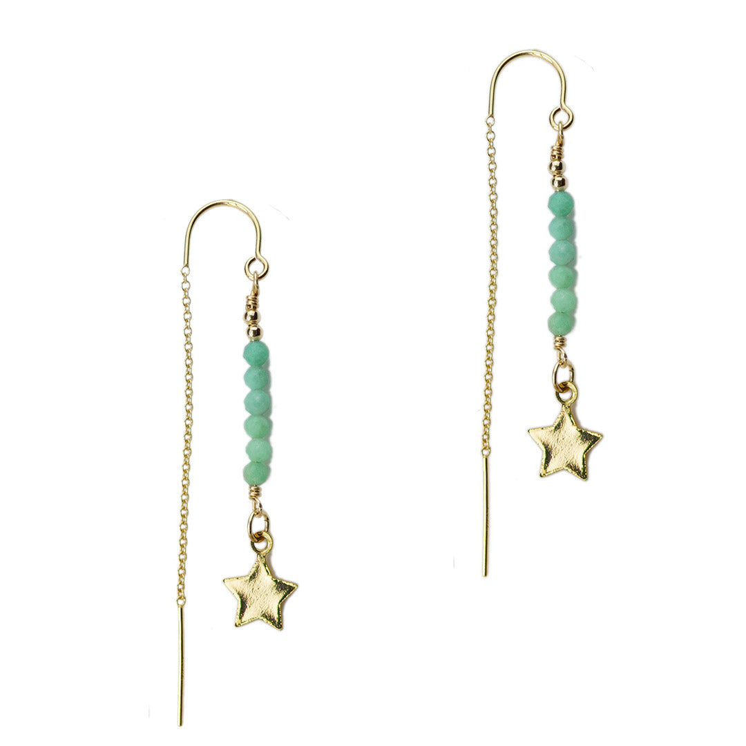 You're A Star Drop Earrings - Gold and Amazonite