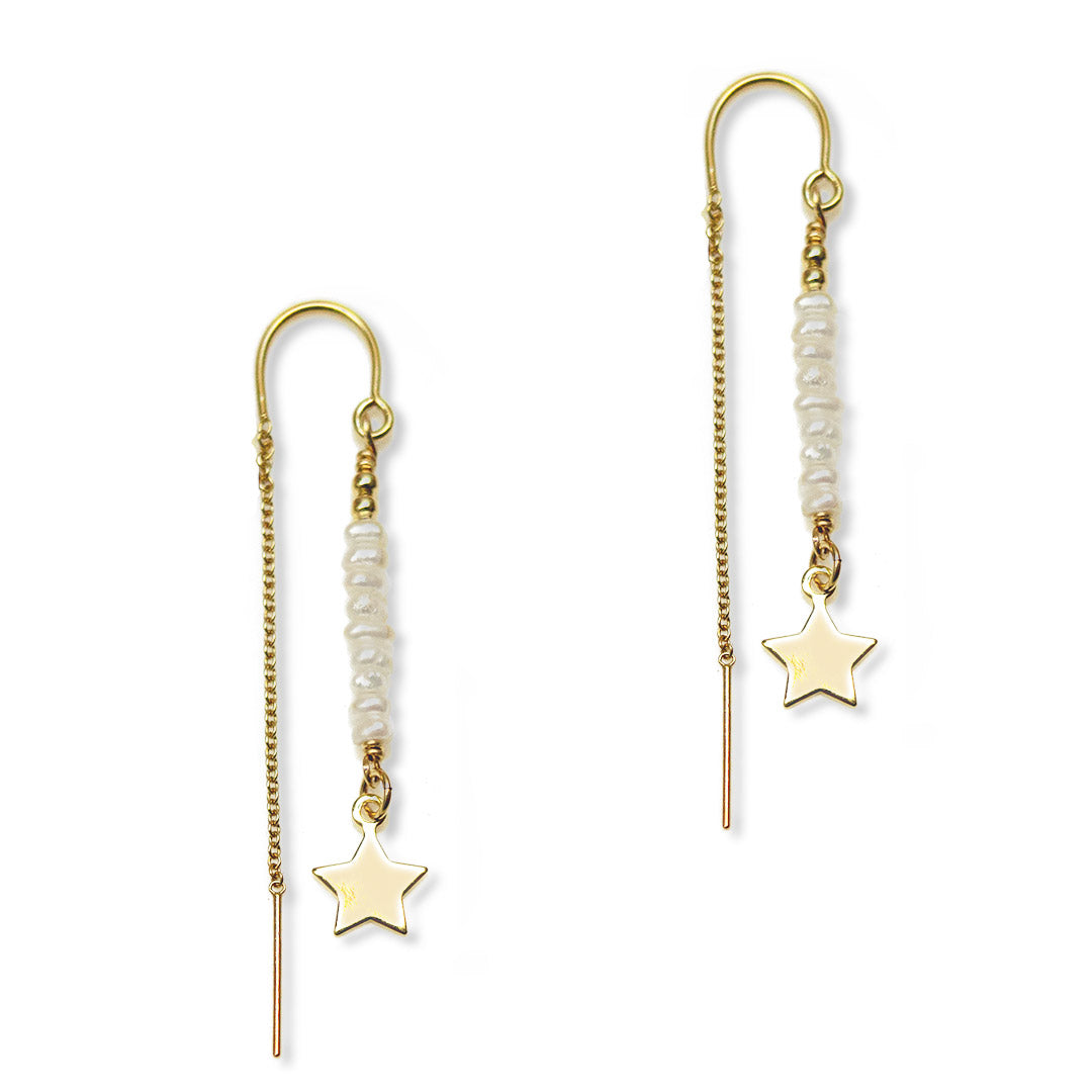 You're A Star Drop Earrings - Gold Pearl