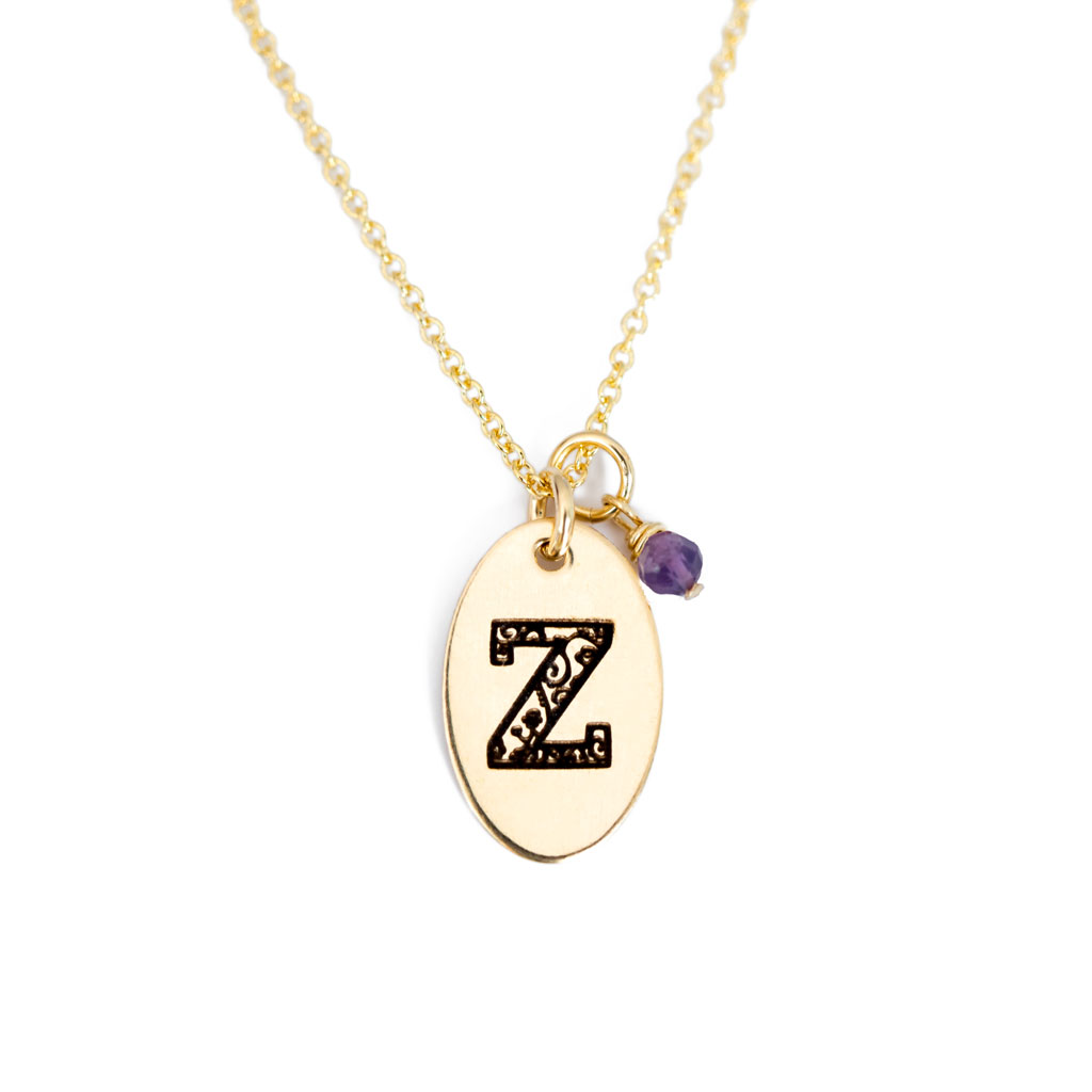 Z - Birthstone Love Letters Necklace Gold and Amethyst