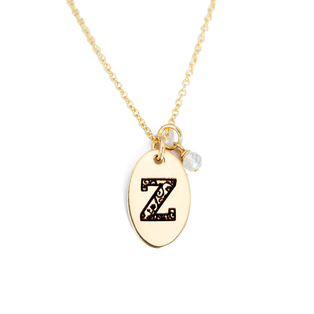 Z - Birthstone Love Letters Necklace Gold and Clear Quartz