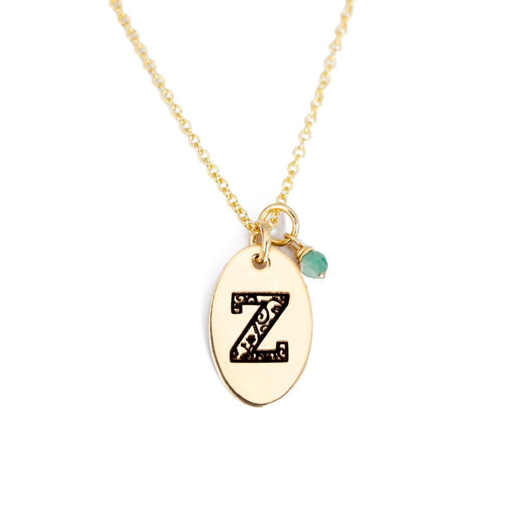 Z - Birthstone Love Letters Necklace Gold and Emerald
