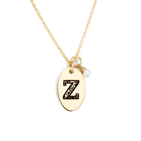 Z - Birthstone Love Letters Necklace Gold and Pearl
