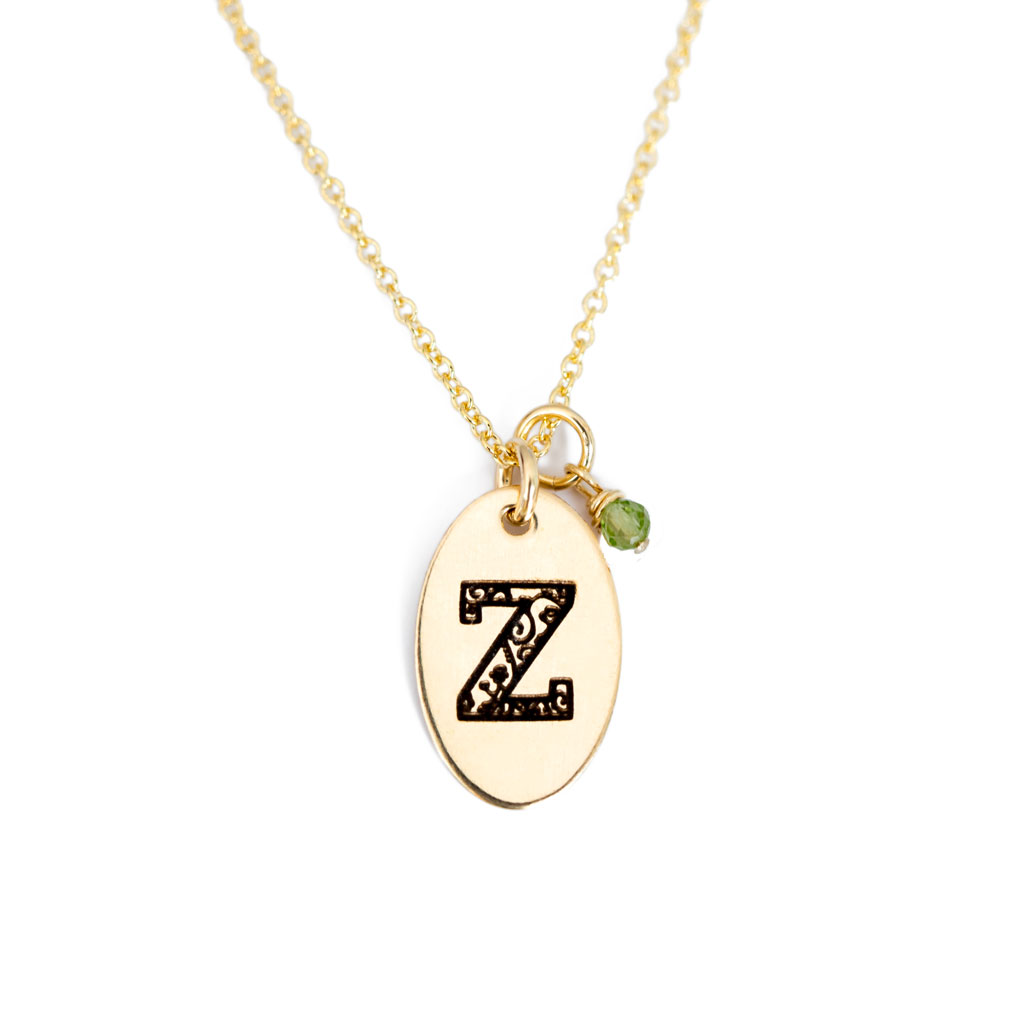 Z - Birthstone Love Letters Necklace Gold and Peridot