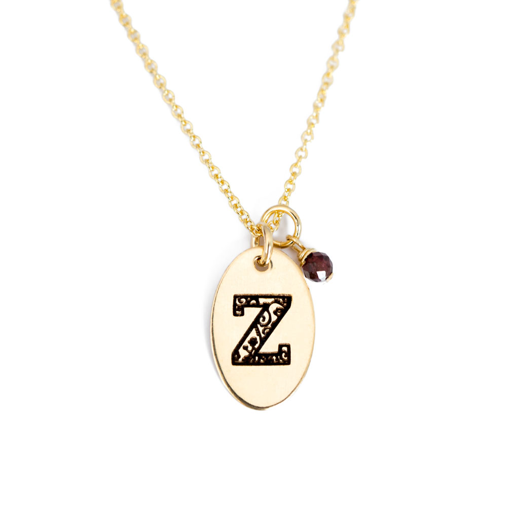 Z - Birthstone Love Letters Necklace Gold and Red Garnet