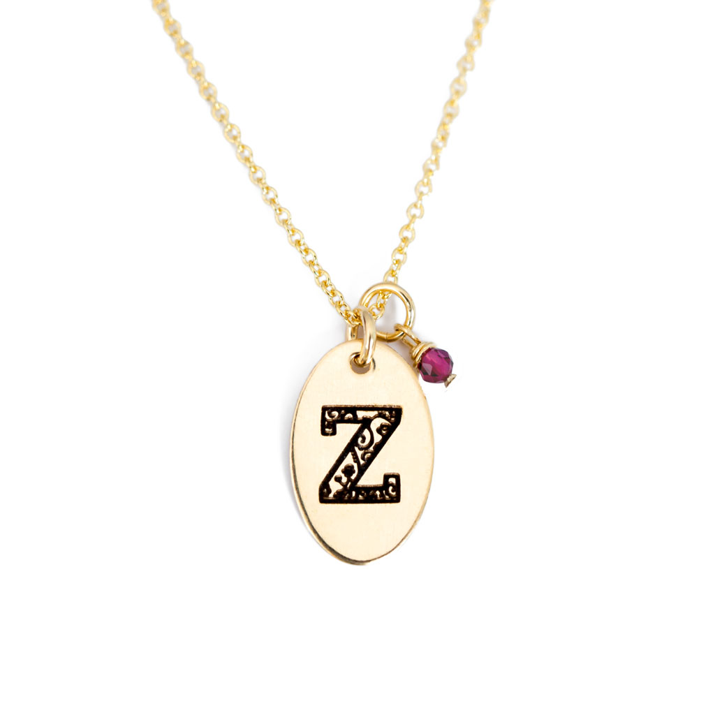 Z - Birthstone Love Letters Necklace Gold and Ruby