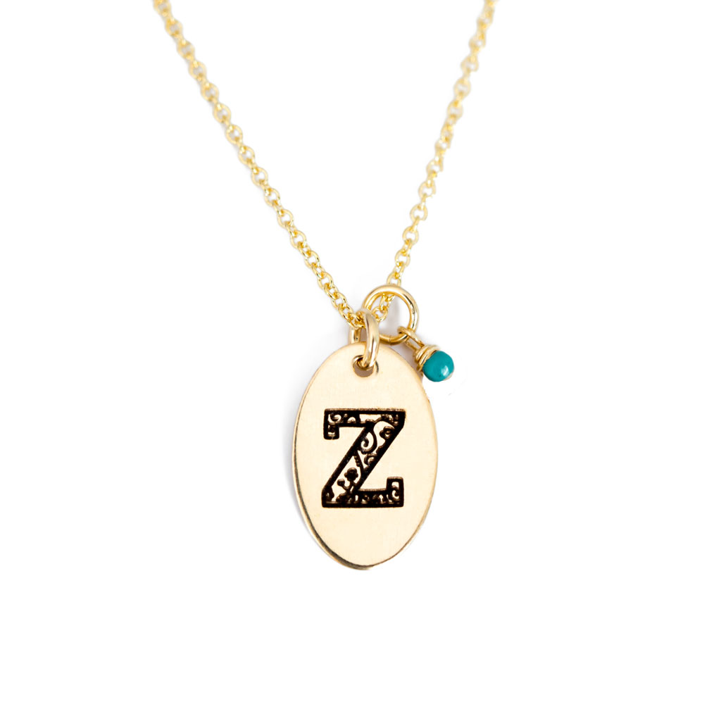 Z - Birthstone Love Letters Necklace Gold and Turquoise
