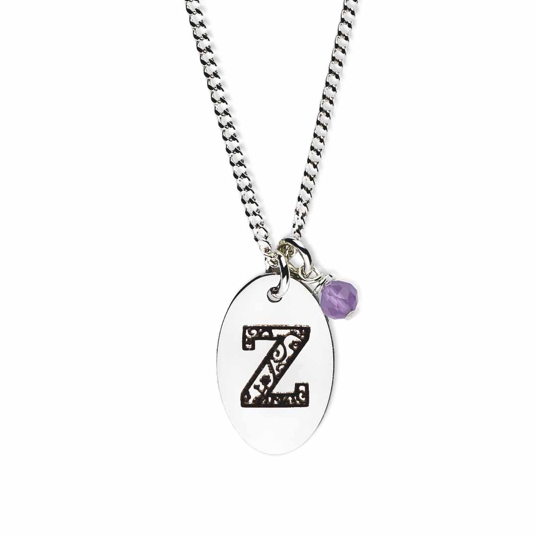 Initial-necklace-z-silver amethyst