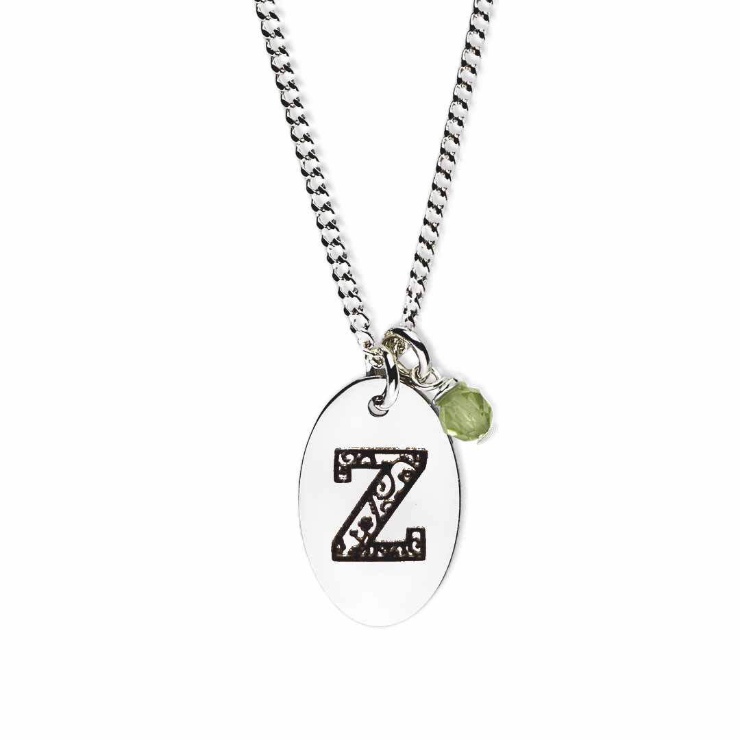 Initial-necklace-z-silver peridot