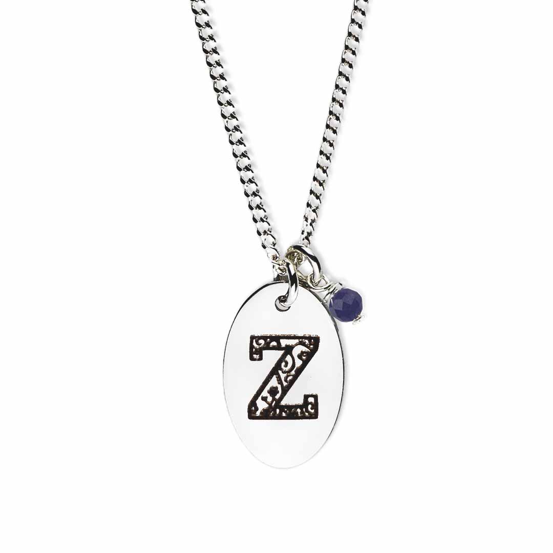 Initial-necklace-z-silver sapphire