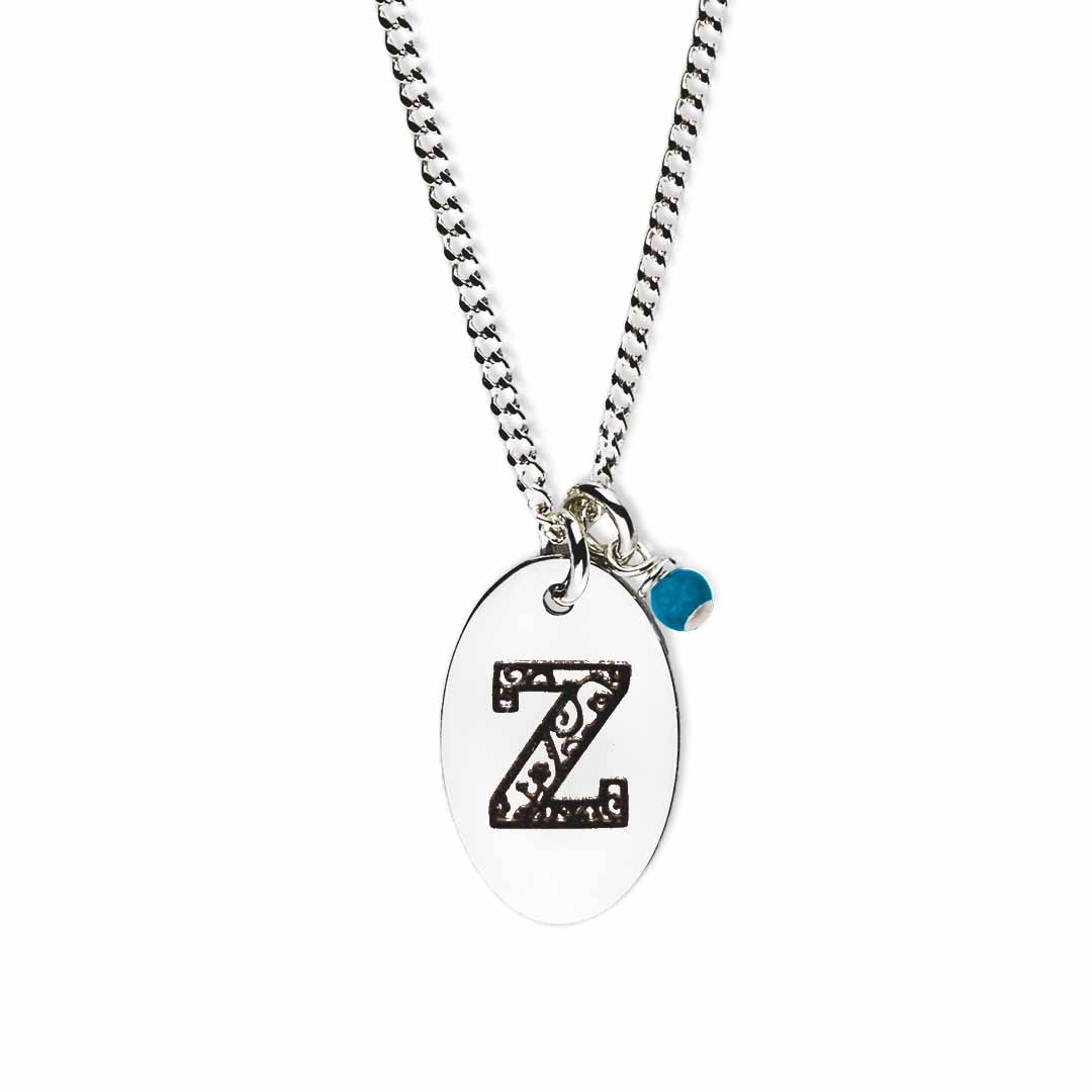 Initial-necklace-z-silver turquoise