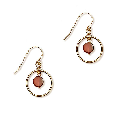 Halo Sunrise Mini Hook Earrings - Gold and Red Agate