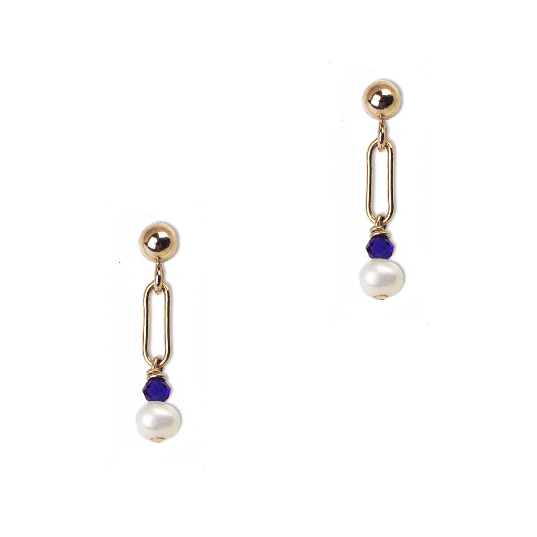 Harlow Mini Earrings - Gold and Pearl with Sapphire