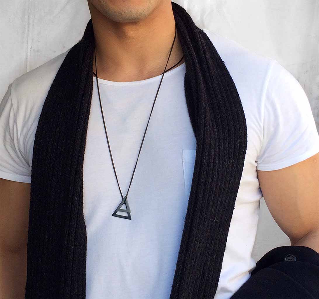 male model wearing double deltaglyph black