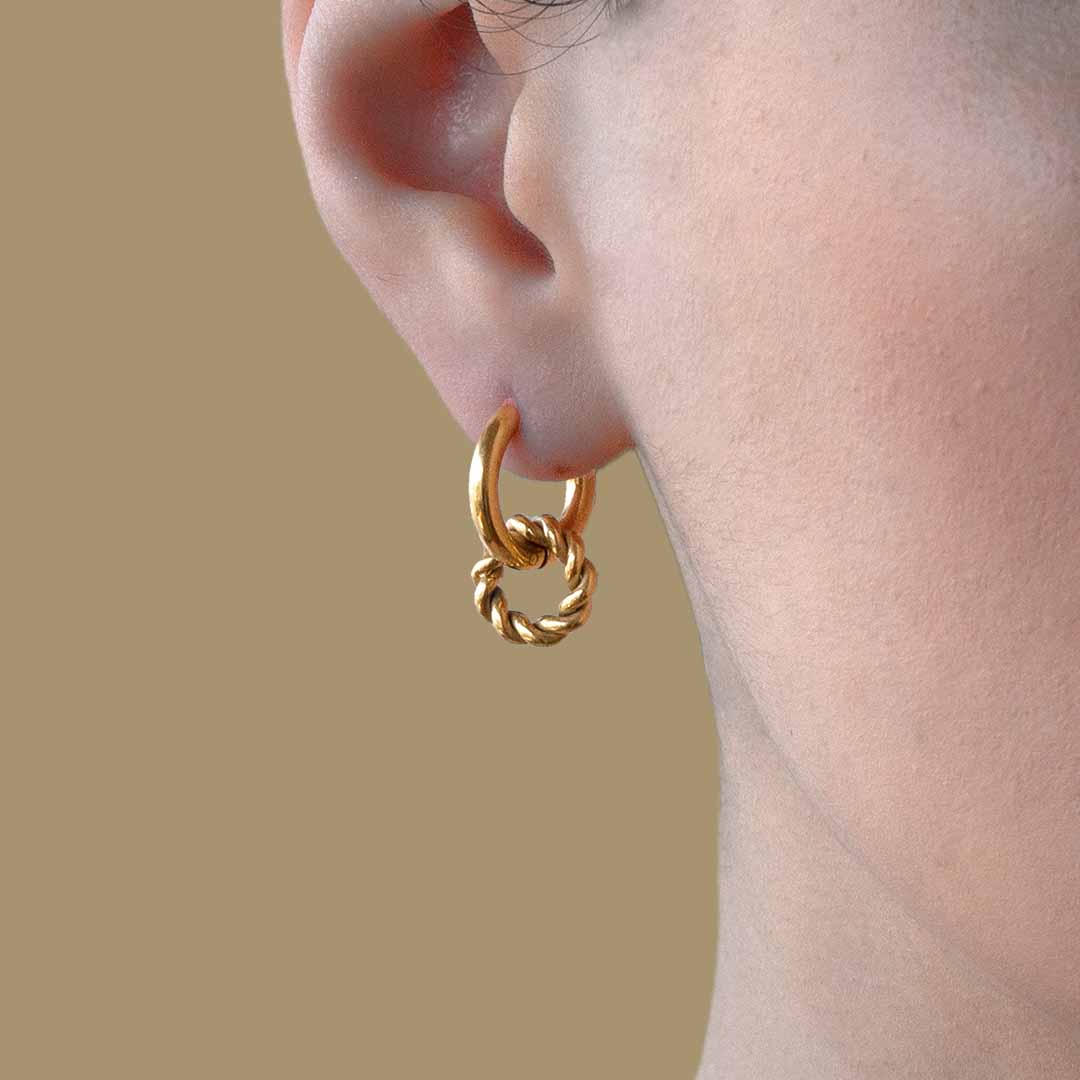 model wearing 2 in 1 Hoop Drop Earrings Gold