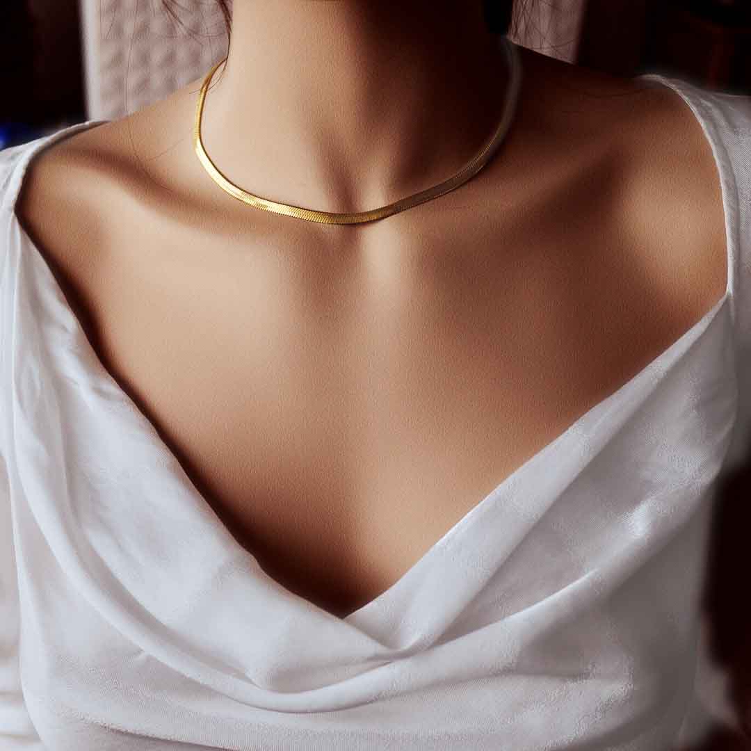 model wearing Medusa Snake Chain - Gold