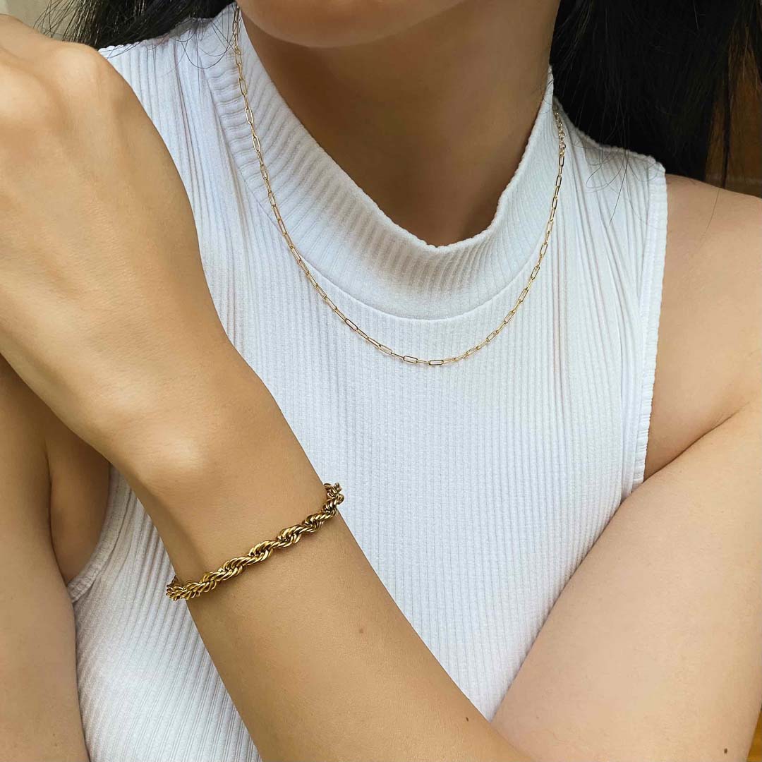 model wearing Classic Rope Chain Bracelet - Gold