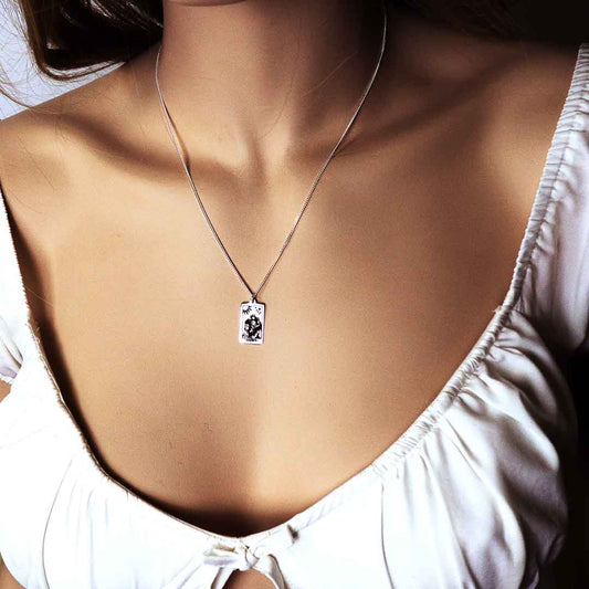 model wearing Tarot Strength Necklace - Silver