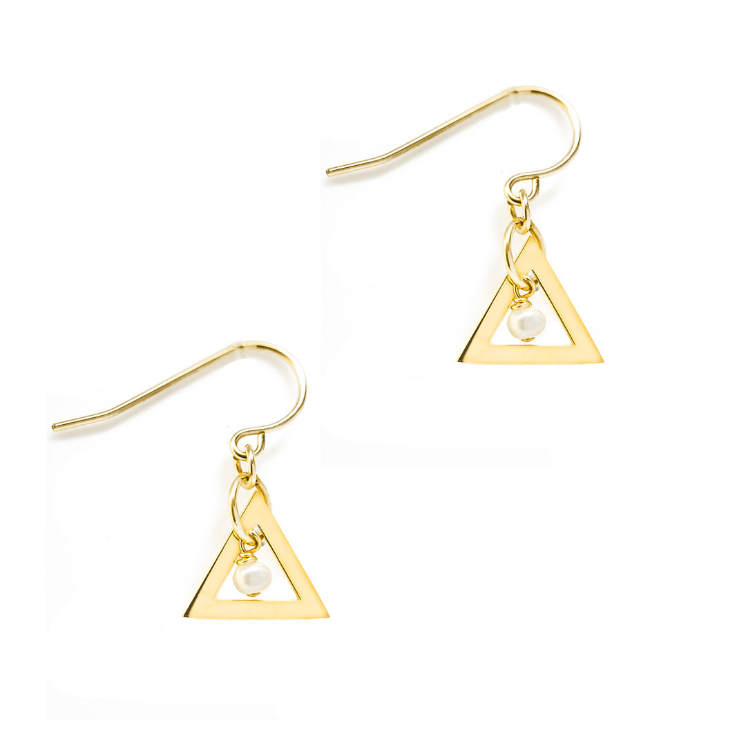 Triangle Chime Earrings - Gold and Pearl